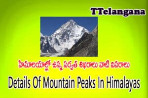 హిమాలయాల్లో ఉన్న పర్వత శిఖరాలు వాటి వివరాలు,Details Of Mountain Peaks In Himalayas